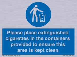 Please place extinguished cigarettes in the containers provided to ensure this area is kept clean